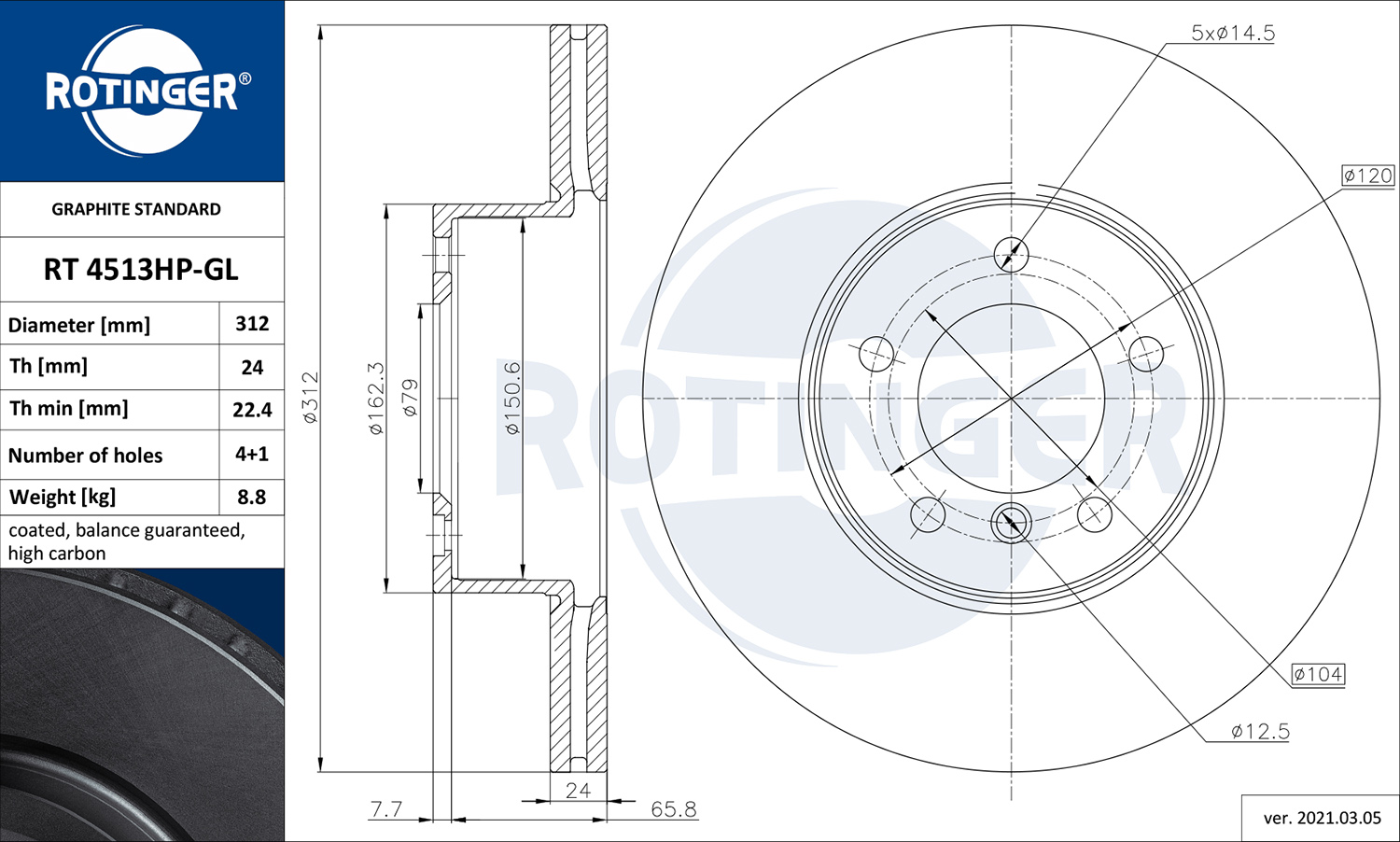 ROTINGER Féktárcsa, mind RT4513HP-GL_ROT